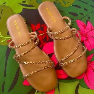Brand New Madden Girl Tabby Rhinestone Strappy Slides Sandals Sparkly Bronze